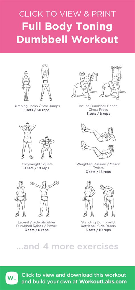 full body toning dumbbell workout click to view and print this illustrated exercise plan