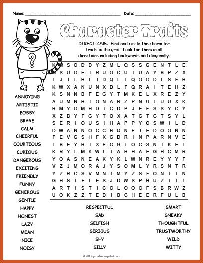 Character Traits Word Search Puzzle Puzzles To Print