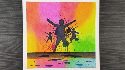 How To Draw Holi Festival Scenery Drawing Oil Pastel Drawing For