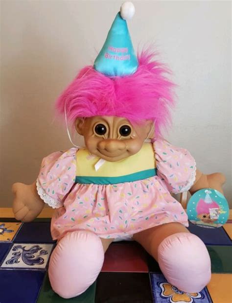 Giant Russ Happy Birthday Troll Doll Soft Body 23” Tall Pink Hair With