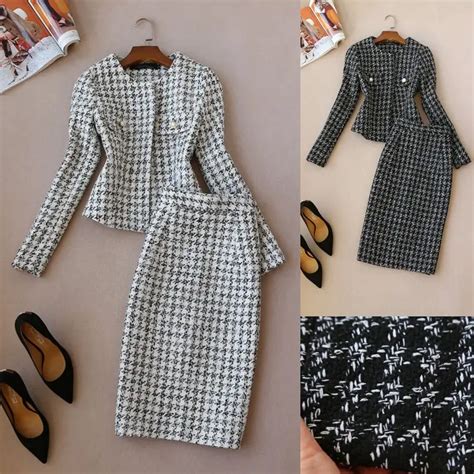 Autumn Winter Women Tweed Suits Fashion Tops Skirts 2 Piece Sets Women Woolen Coat And Skirts