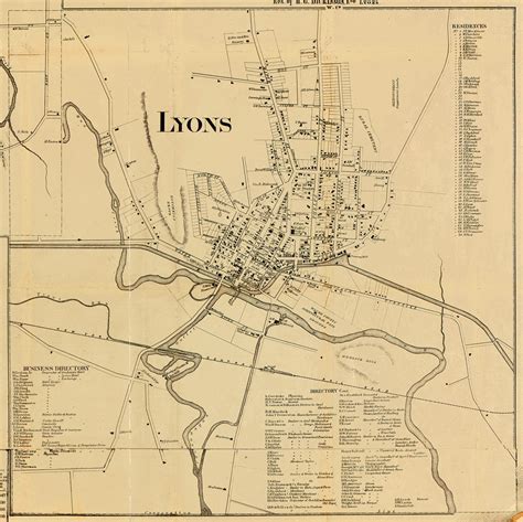 Lyons Village New York 1858 Old Town Map Custom Print Wayne Co