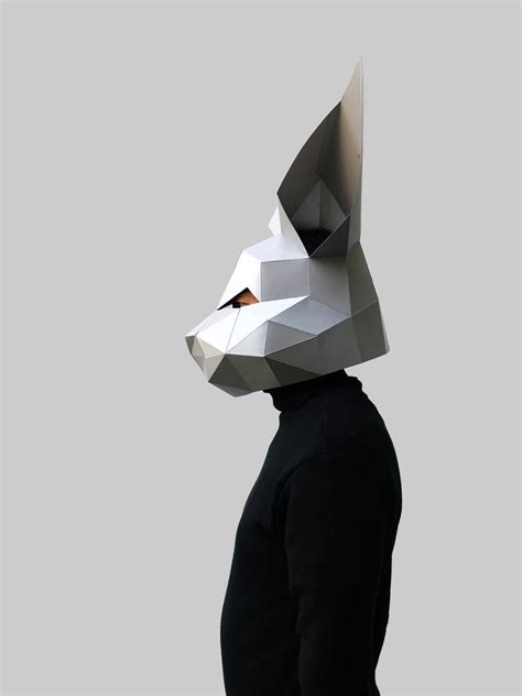 Grey Rabbit Mask Make Your Own 3d Low Poly Paper Mask With Etsy Paper