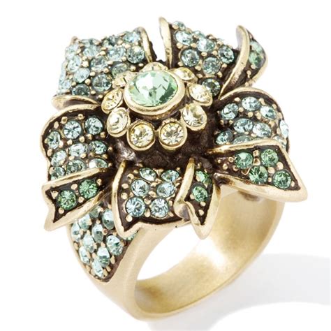 Heidi Daus Petal Passion Flower Design Crystal Ring Artisan Jewelry