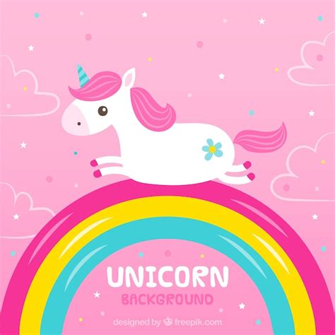 Pink Unicorn Background With Rainbow Vector Free Download