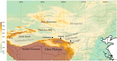 The Gobi Desert And Taklimakan Desert With Slant Lines Regional