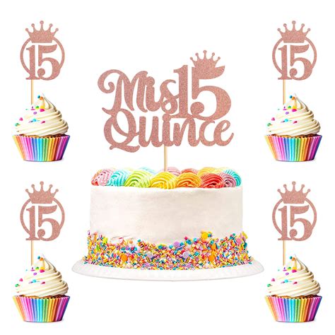 Buy Unimall Pack Of 25 Rose Gold Glitter Spanish Crown Mis Quince Cake