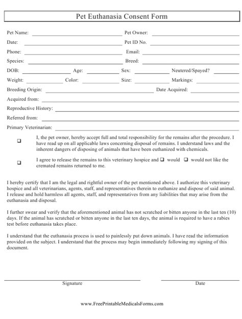 Animal and plant health inspection service: Pet Euthanasia Consent Form Download Printable PDF ...