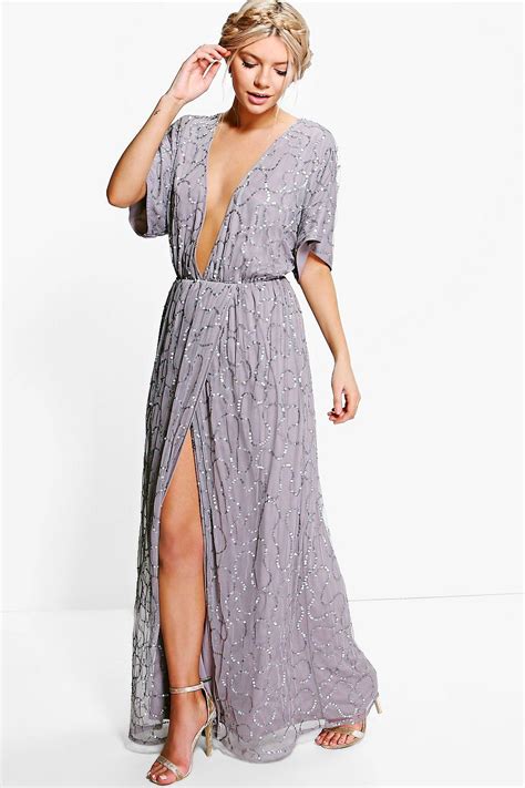 Boutique Sequin Plunge Maxi Dress Boohoo Metallic Maxi Dresses Pretty Lace Dresses Maxi