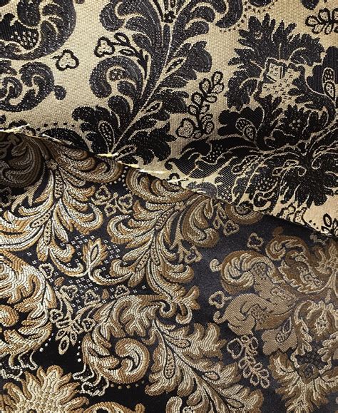 Swatch 5” X 8” Prince Liam Brocade Satin Jacquard Fabric Black Gold