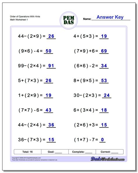 Free Printable Math Worksheets 6th Grade Order Operations Free Printable