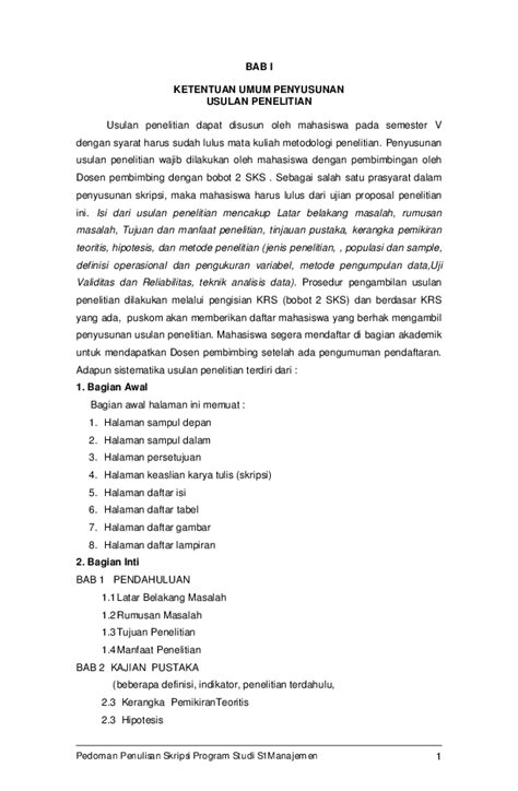 (PDF) Pedoman Penulisan Skripsi Program Studi S1 Manajemen 1 BAB I