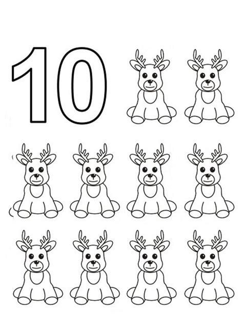 The Number Ten Reindeer Worksheet For Children To Learn How To Draw And