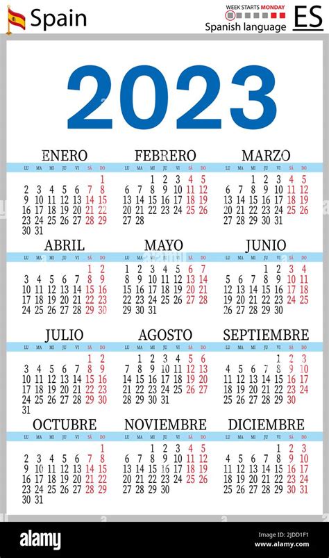 Calendario De Bolsillo Vertical Español Para 2023 Dos Mil Veintitrés