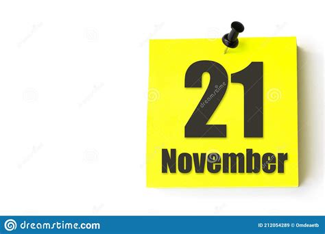 November 21st Day 21 Of Month Calendar Date Yellow Sheet Of The