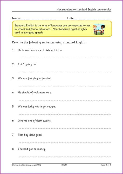 Standard English Worksheet Year 5 Worksheet Resume Examples