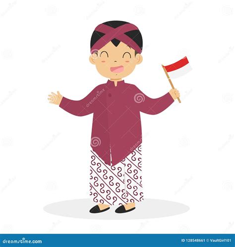 Indonesian Boy Wearing Jogjakarta Traditional Vector Stock Vector