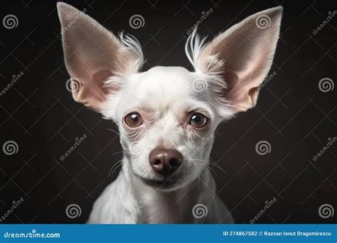 Cute And Cheerful Dog With Big Ears White Fur And A Funny Face That