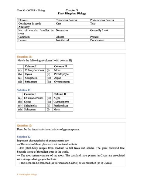 Ncert Solution For 11 Class Biology Chapter 3 Plant Kingdom