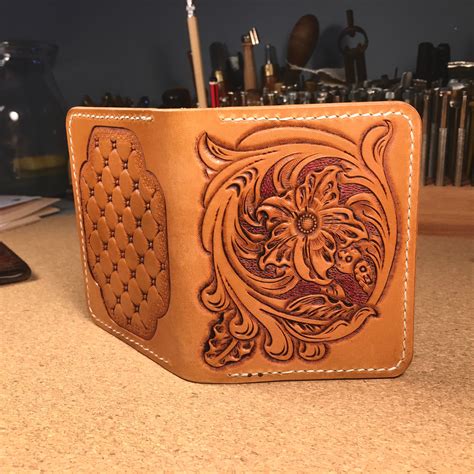 Handmade Tooled Carved Leather Card Wallet Handmade Leather Etsy