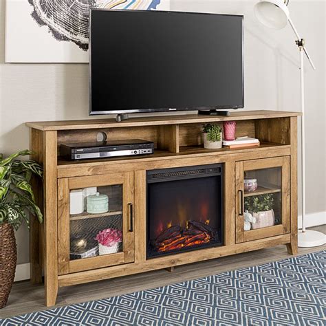 Sinclair tv stand in aged cherry 25 downey infrared electric fireplace walker edison mid century modern laylah mirrored console for tvs real flame 67. Kohn TV Stand for TVs up to 58" with Fireplace Included ...