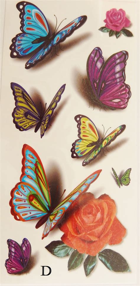 Colorful 3d Butterflies Roses Temporary Tattoos Butterfly Tattoo