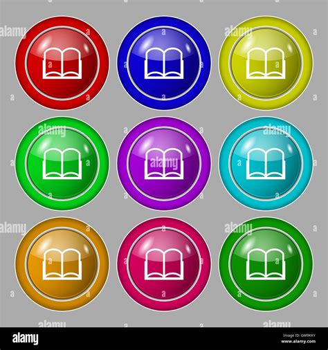 Book Sign Icon Open Book Symbol Symbol On Nine Round Colourful