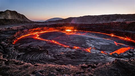 Nature Landscape Lava Rocks Mountains Volcanic Eruption Sky Fire