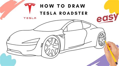 How To Draw Tesla Roadster Step By Step Easy Kitz Drawing Youtube