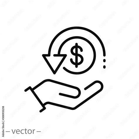 Cashback Icon Return Money Cash Back Rebate Thin Line Web Symbol On