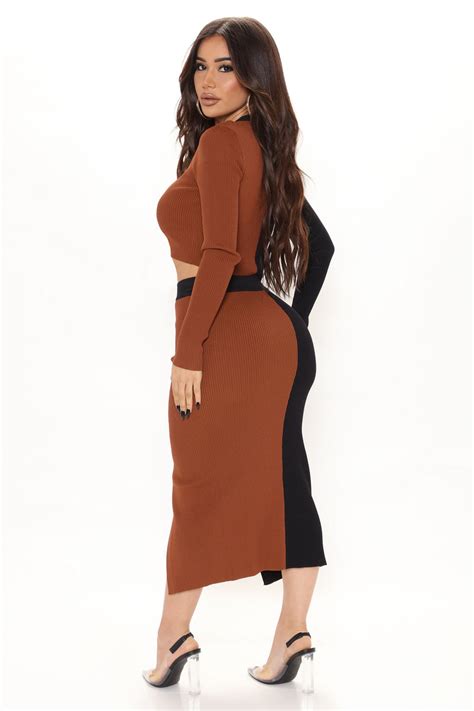 Eliana Colorblock Skirt Set Browncombo Fashion Nova Matching Sets