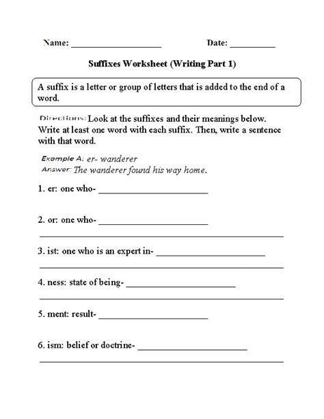 Suffixes Worksheets