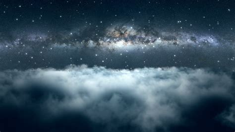 Flying Through Dense Clouds At Night With Beautiful View Of Milky Way