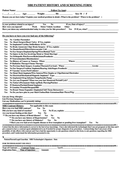 Mri Patient History And Screening Form Printable Pdf Download Free Download Nude Photo Gallery