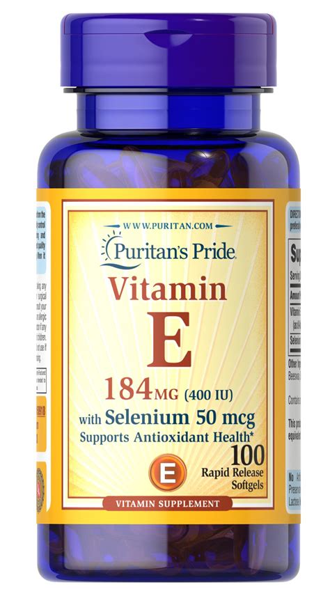 Vitamin E 400 Iu With Selenium 50 Mcg 100 Softgels 50918 Puritans