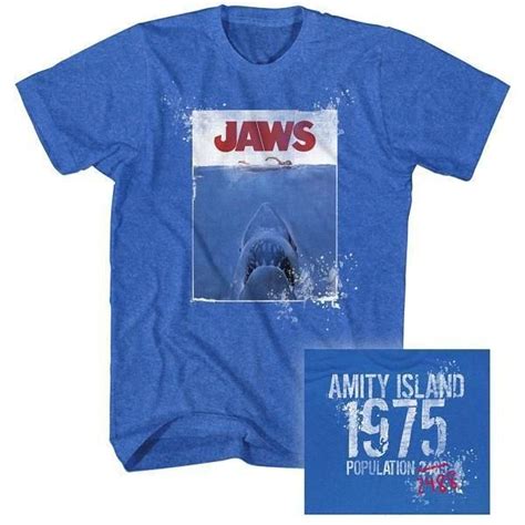 Jaws 1975 Blue T Shirt The 1975 T Shirt Jaws Movie Poster Tall Tee