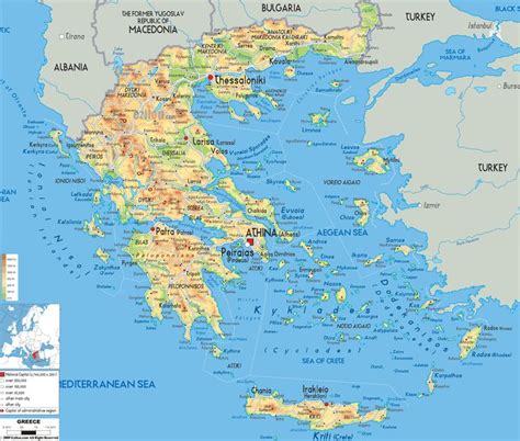 Detailed Physical Map Of Greece With Cities Roads And Airports