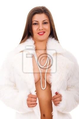 Woman In Fur Coat With Naked Breast Posters For The Wall Posters Erotic Brunette Lip