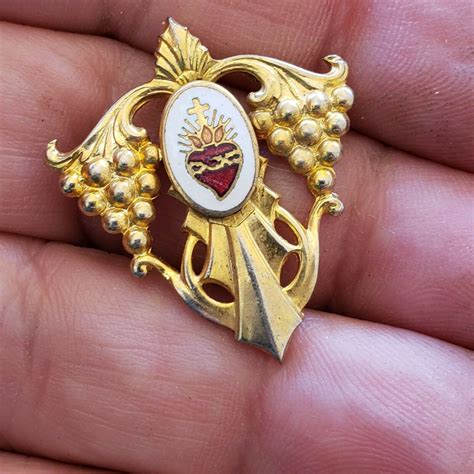 Vintage Religious Crest Grapes And Heart Enameled Pin 21vintagestreet