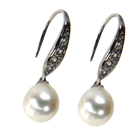 925 Sterling Silver Drop Pearl Earrings With Sparkling Cz Diamonds