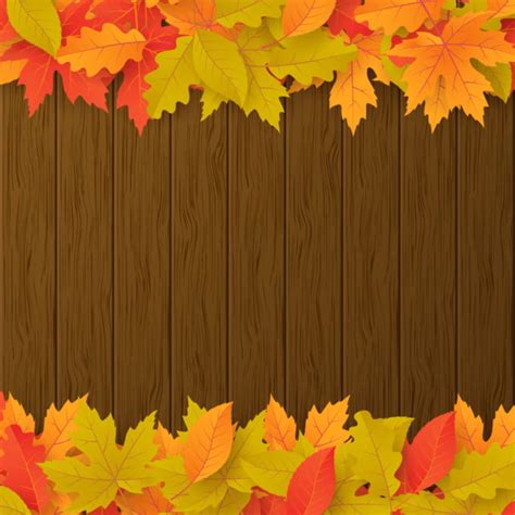 Autumn Vector Background With Fall Leaves On Brown Wooden