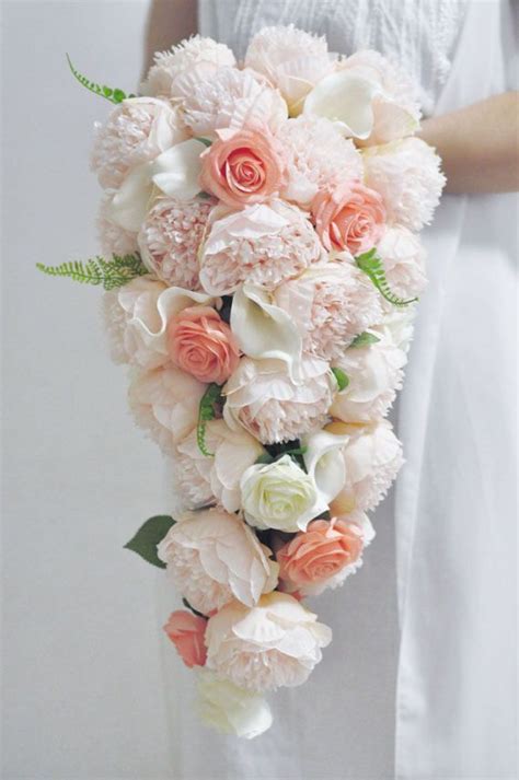 Please message me with your wedding date before purchasing to ensure your order can be. Silk Blush Pink Peach Ivory Peony Wedding Cascading ...