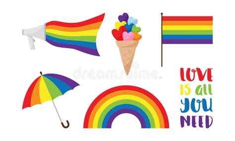 A Set Of Stickers For Pride Month Lgbtq Mouthpiece With Rainbow In Lgbt Colors Umbrella