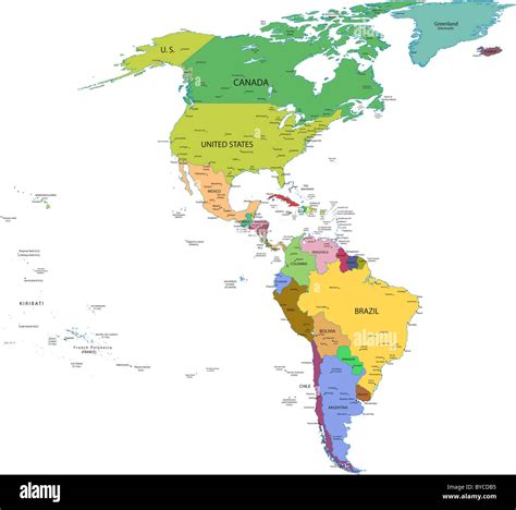Karte Von Nord Und Südamerika Mit Länder Hauptstädte Und Metropolen