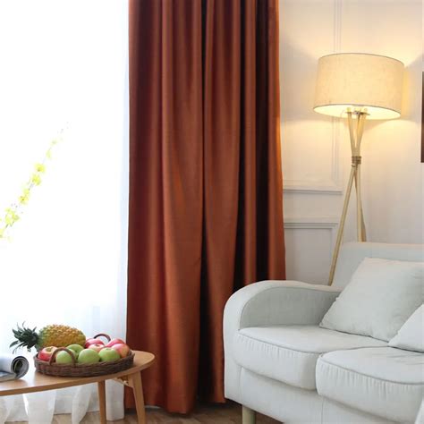 Silk Like Solid Dark Orange High Shading Curtains For Living Room