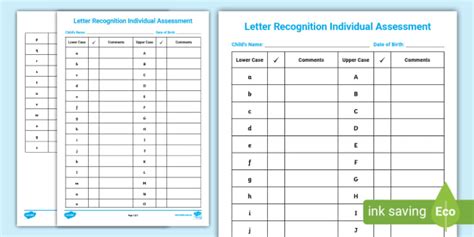 Letter Recognition Individual Assessment Template