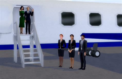 Three Business People Standing In Front Of An Airplane With Stairs