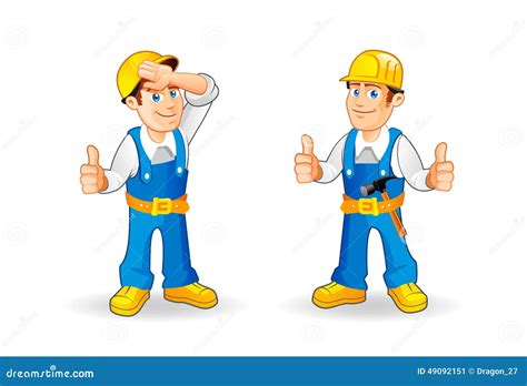Cartoon Construction Worker Characters Set Stock Vector Illustration