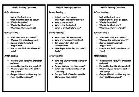 Reading Questions Bookmarks Teaching Resources