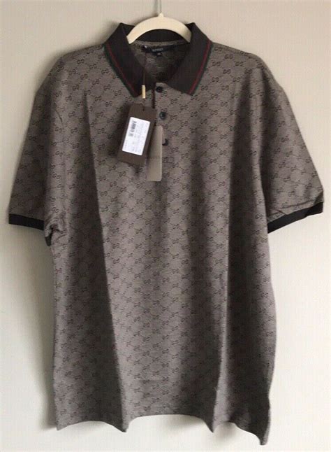 Gucci Men S Polo Shirt Brown With GG Monogram Print Size XL Casual